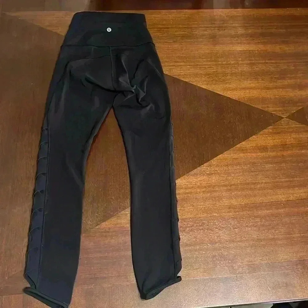 Lululemon Black Hi-rise Leggings Laser Cut Weave Mesh Luxtreme